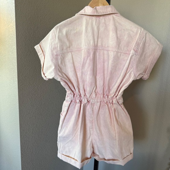 Topshop Pink Denim Romper Jumpsuit Utility Pockets Short Sleeve Size US 6‎ - Picture 3 of 9